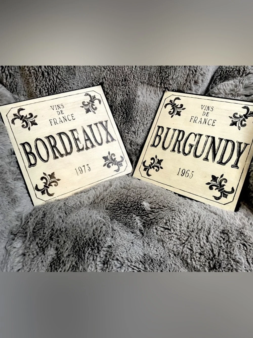 Vintage French Inspired Wine Bar Plaques Burgundy Bordeaux Wall Art Set